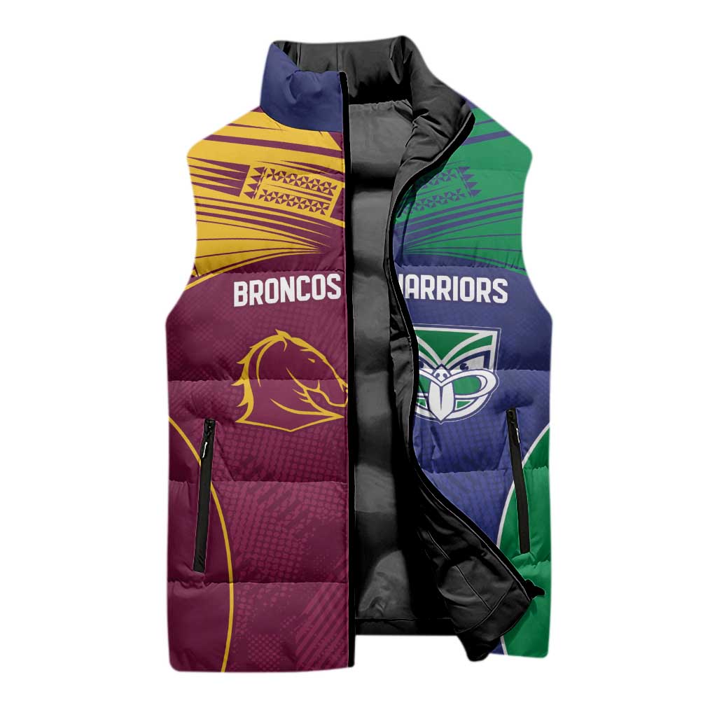 Custom Warriors-Broncos Sleeveless Puffer Jacket Together Sporty Style