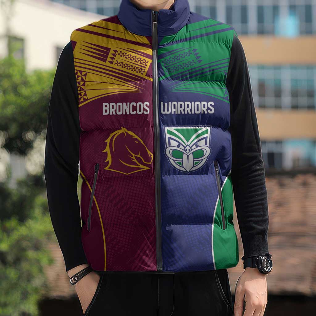 Custom Warriors-Broncos Sleeveless Puffer Jacket Together Sporty Style