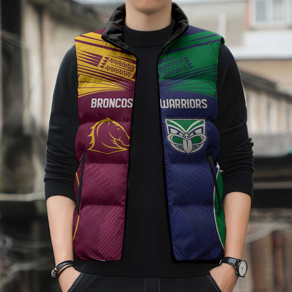 Custom Warriors-Broncos Sleeveless Puffer Jacket Together Sporty Style