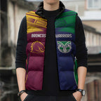 Custom Warriors-Broncos Sleeveless Puffer Jacket Together Sporty Style