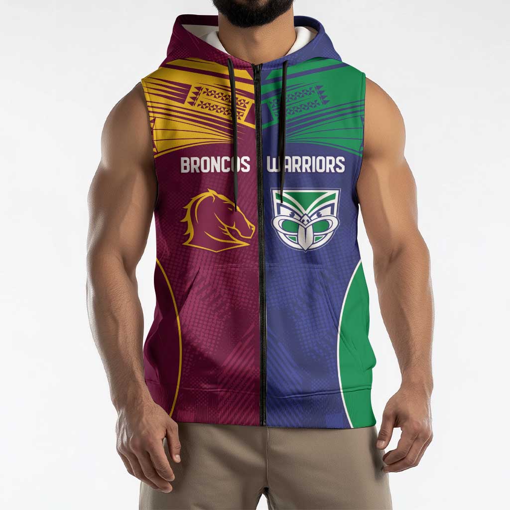 Custom Warriors-Broncos Sleeveless Zip Hoodie Together Sporty Style