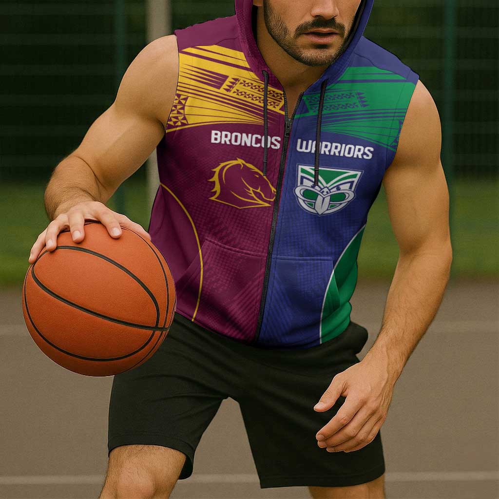 Custom Warriors-Broncos Sleeveless Zip Hoodie Together Sporty Style
