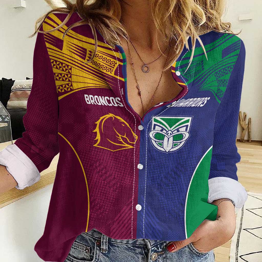 Custom Warriors-Broncos Women Casual Shirt Together Sporty Style