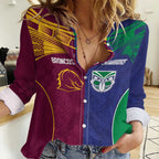 Custom Warriors-Broncos Women Casual Shirt Together Sporty Style