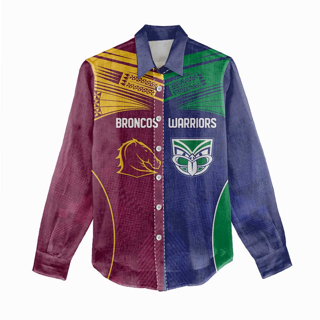 Custom Warriors-Broncos Women Casual Shirt Together Sporty Style