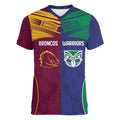 Custom Warriors-Broncos Women V-Neck T-Shirt Together Sporty Style