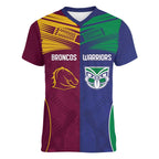 Custom Warriors-Broncos Women V-Neck T-Shirt Together Sporty Style