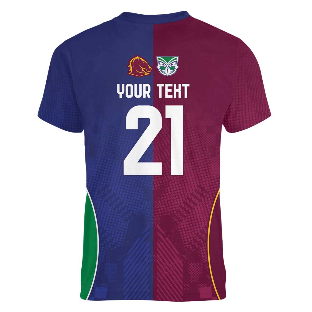 Custom Warriors-Broncos Women V-Neck T-Shirt Together Sporty Style