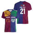 Custom Warriors-Broncos Women V-Neck T-Shirt Together Sporty Style