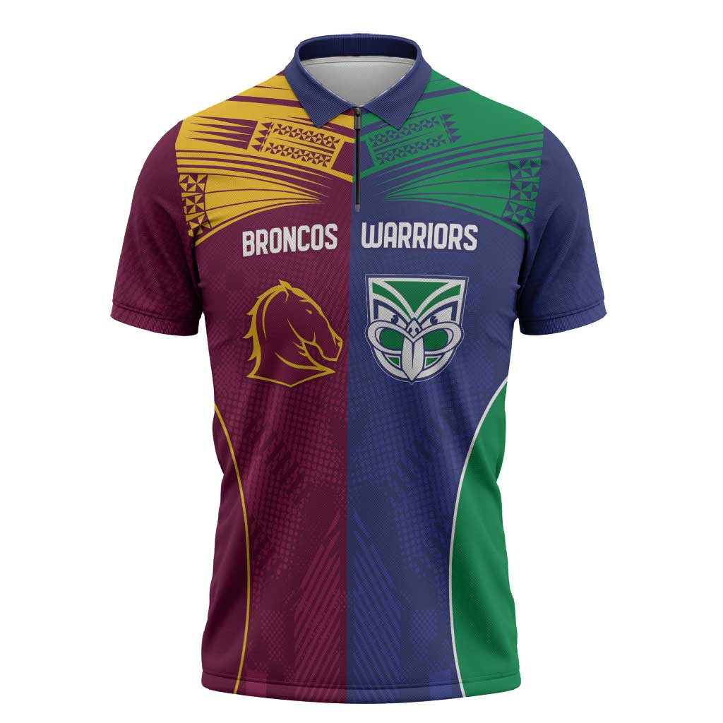 Custom Warriors-Broncos Zipper Polo Shirt Together Sporty Style