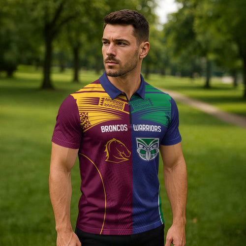 Custom Warriors-Broncos Zipper Polo Shirt Together Sporty Style