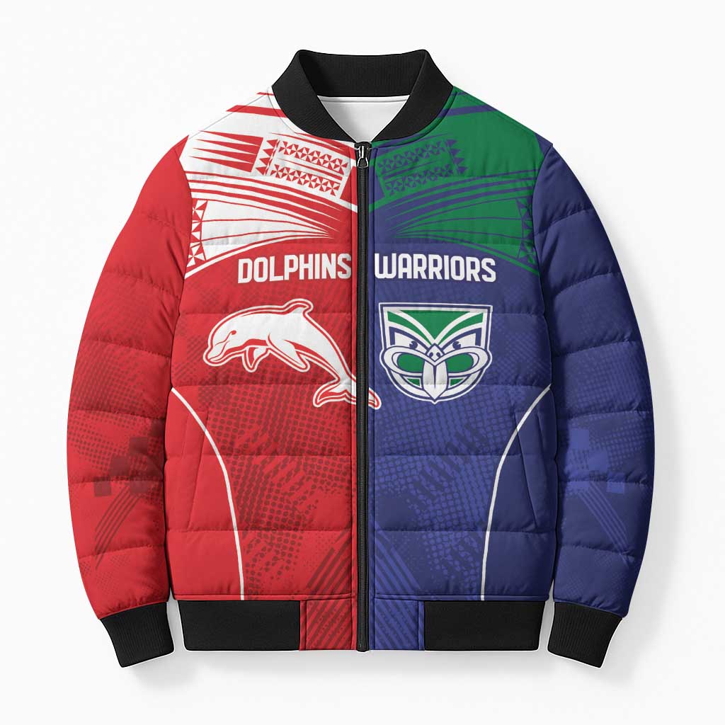 Custom Warriors-Dolphins Bomber Puffer Jacket Together Sporty Style
