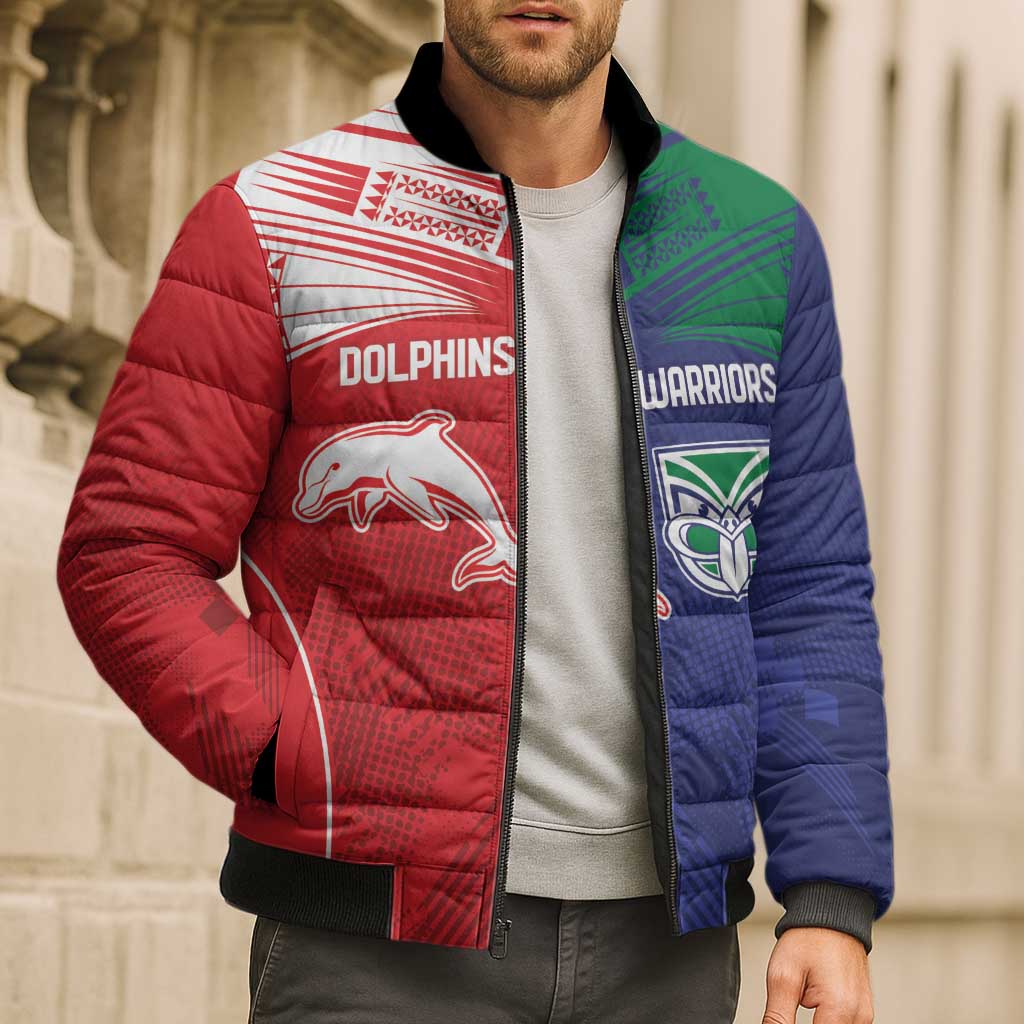 Custom Warriors-Dolphins Bomber Puffer Jacket Together Sporty Style
