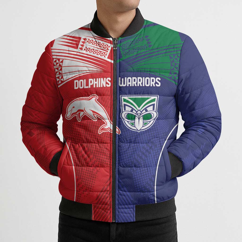 Custom Warriors-Dolphins Bomber Puffer Jacket Together Sporty Style