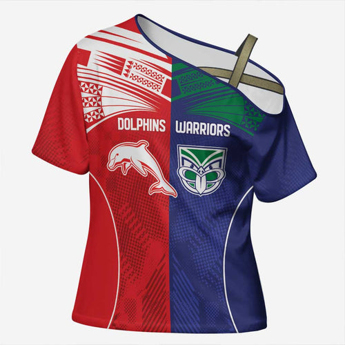 Custom Warriors-Dolphins Cross Shoulder Shirt Together Sporty Style