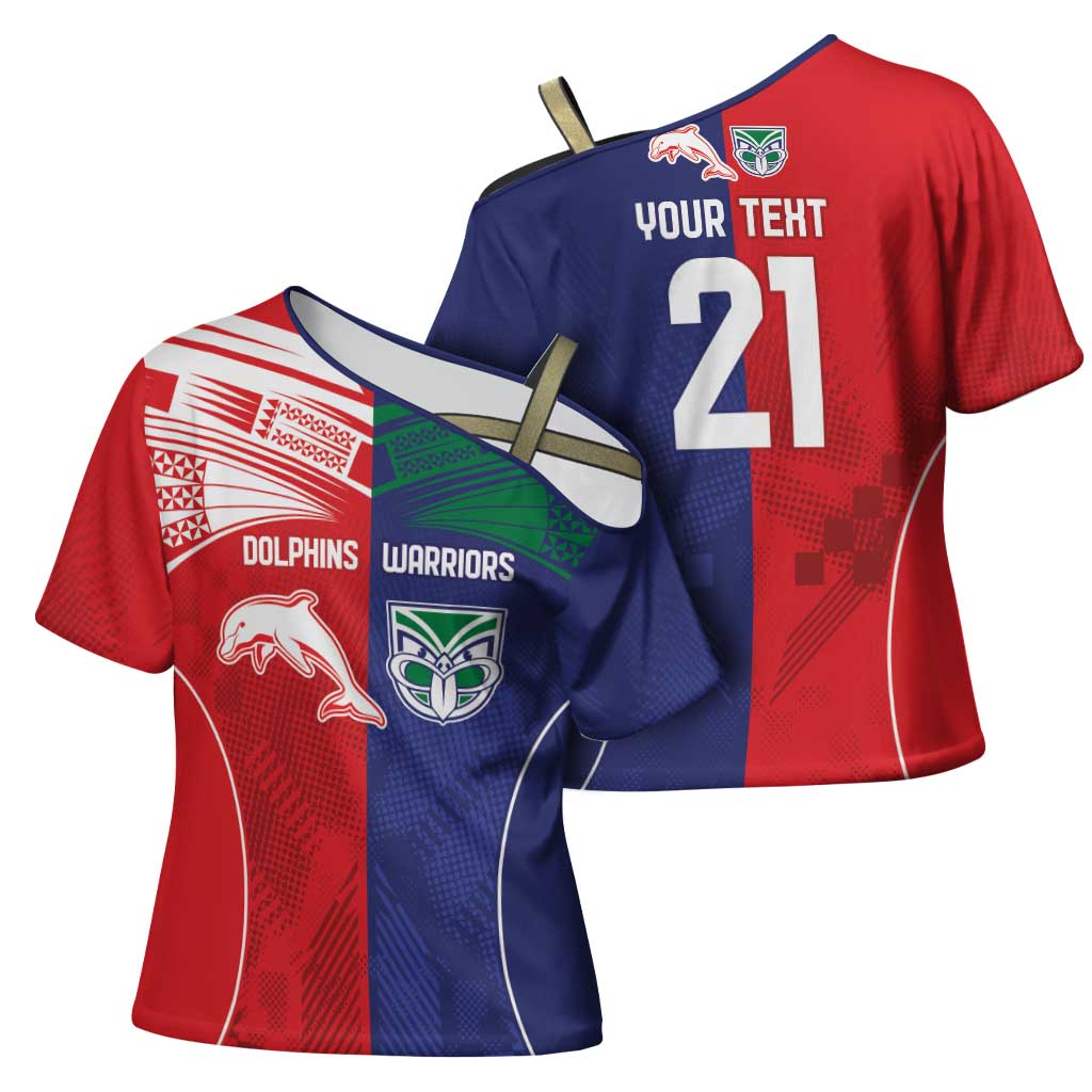 Custom Warriors-Dolphins Cross Shoulder Shirt Together Sporty Style