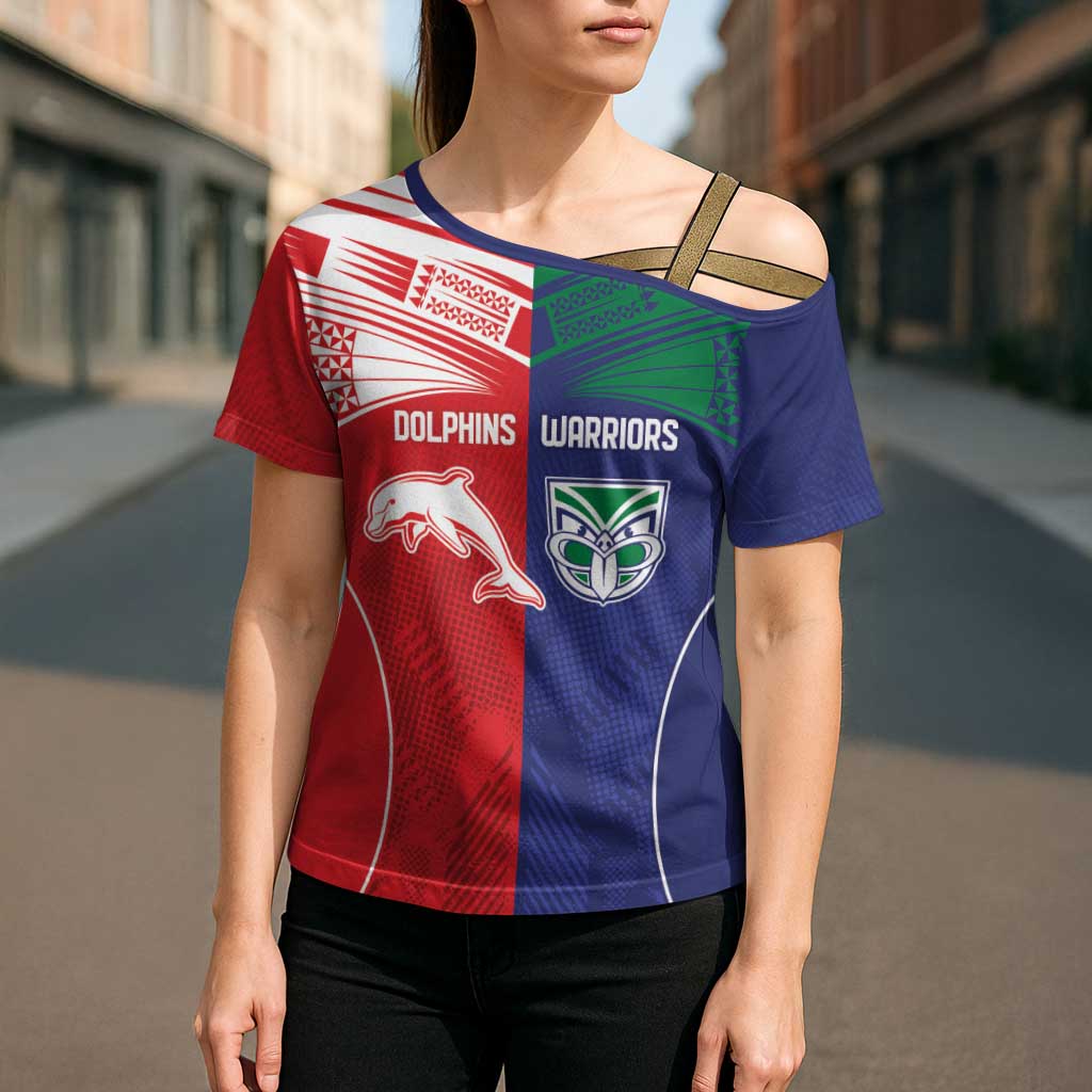 Custom Warriors-Dolphins Cross Shoulder Shirt Together Sporty Style