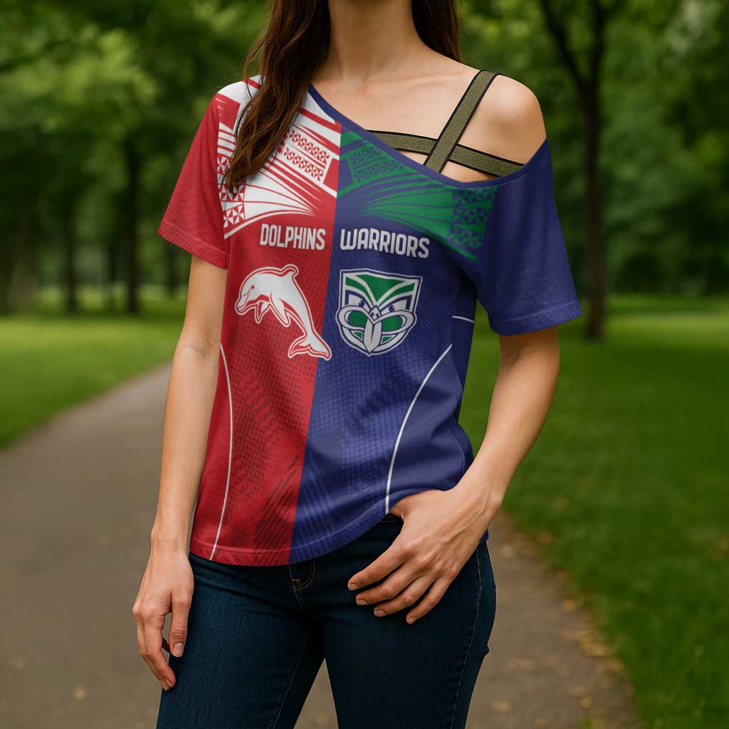 Custom Warriors-Dolphins Cross Shoulder Shirt Together Sporty Style