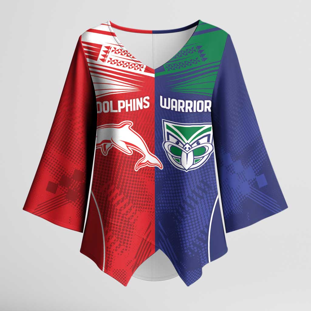 Custom Warriors-Dolphins Kimono Sleeve Blouse Together Sporty Style