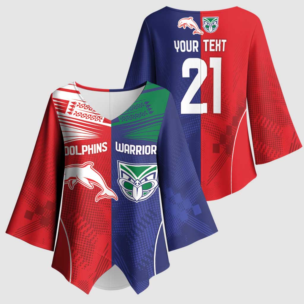 Custom Warriors-Dolphins Kimono Sleeve Blouse Together Sporty Style