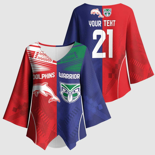 Custom Warriors-Dolphins Kimono Sleeve Blouse Together Sporty Style