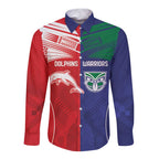 Custom Warriors-Dolphins Long Sleeve Button Shirt Together Sporty Style
