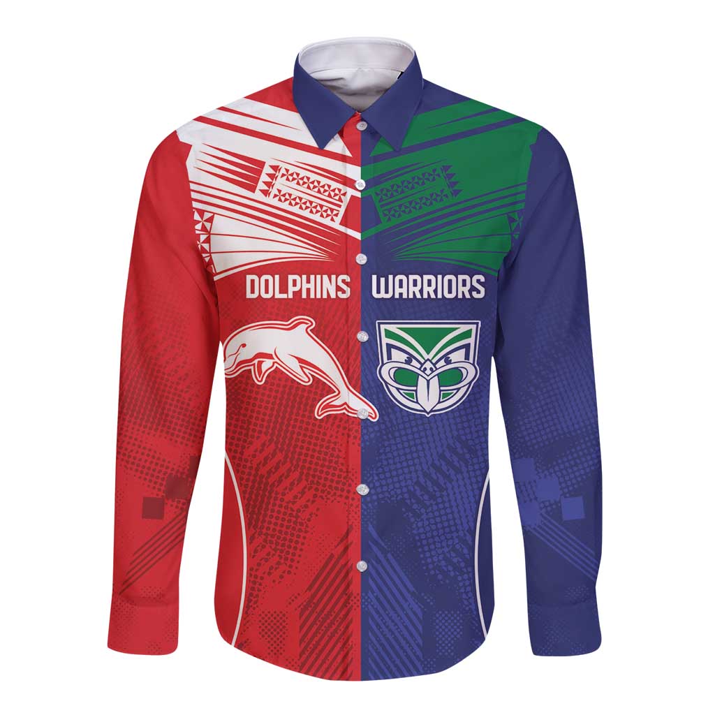 Custom Warriors-Dolphins Long Sleeve Button Shirt Together Sporty Style