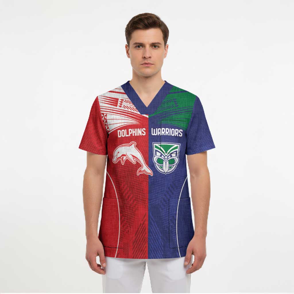 Custom Warriors-Dolphins Scrub Top Together Sporty Style
