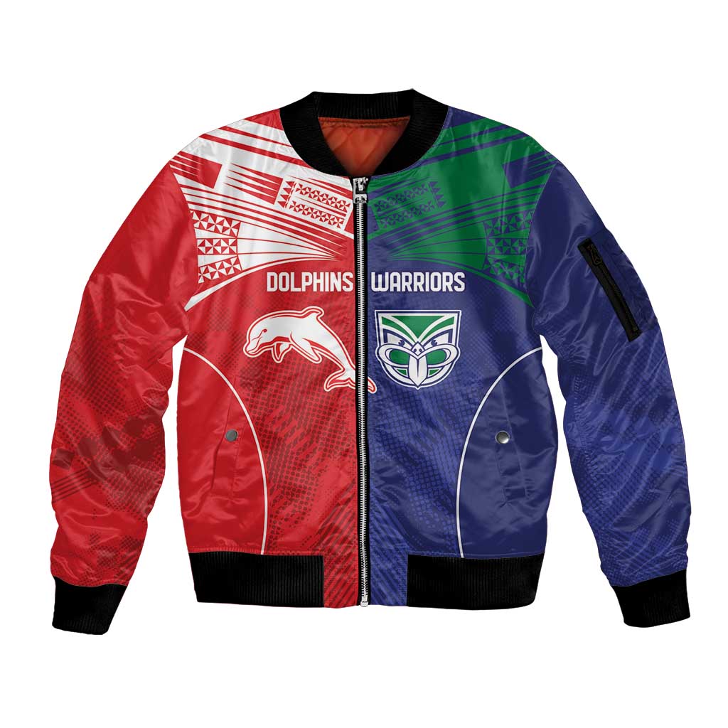 Custom Warriors-Dolphins Sleeve Zip Bomber Jacket Together Sporty Style