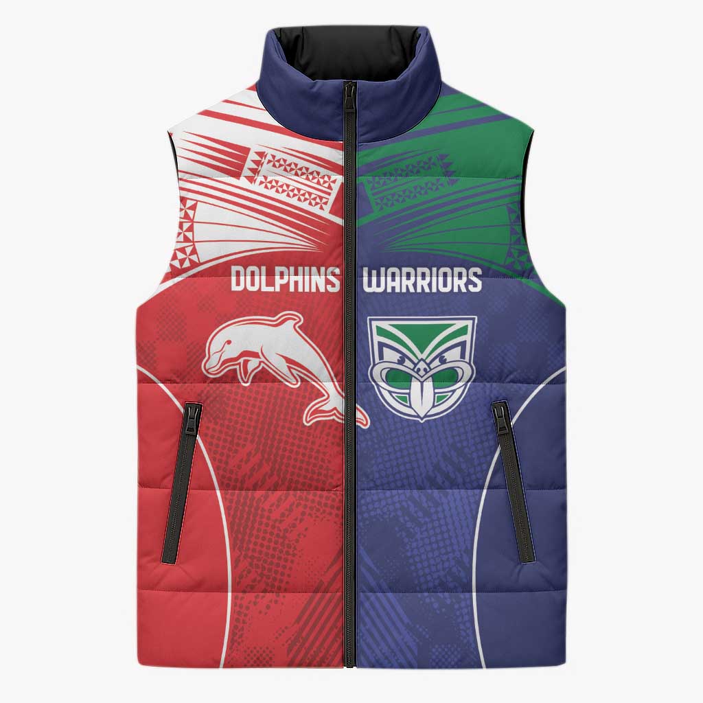 Custom Warriors-Dolphins Sleeveless Puffer Jacket Together Sporty Style