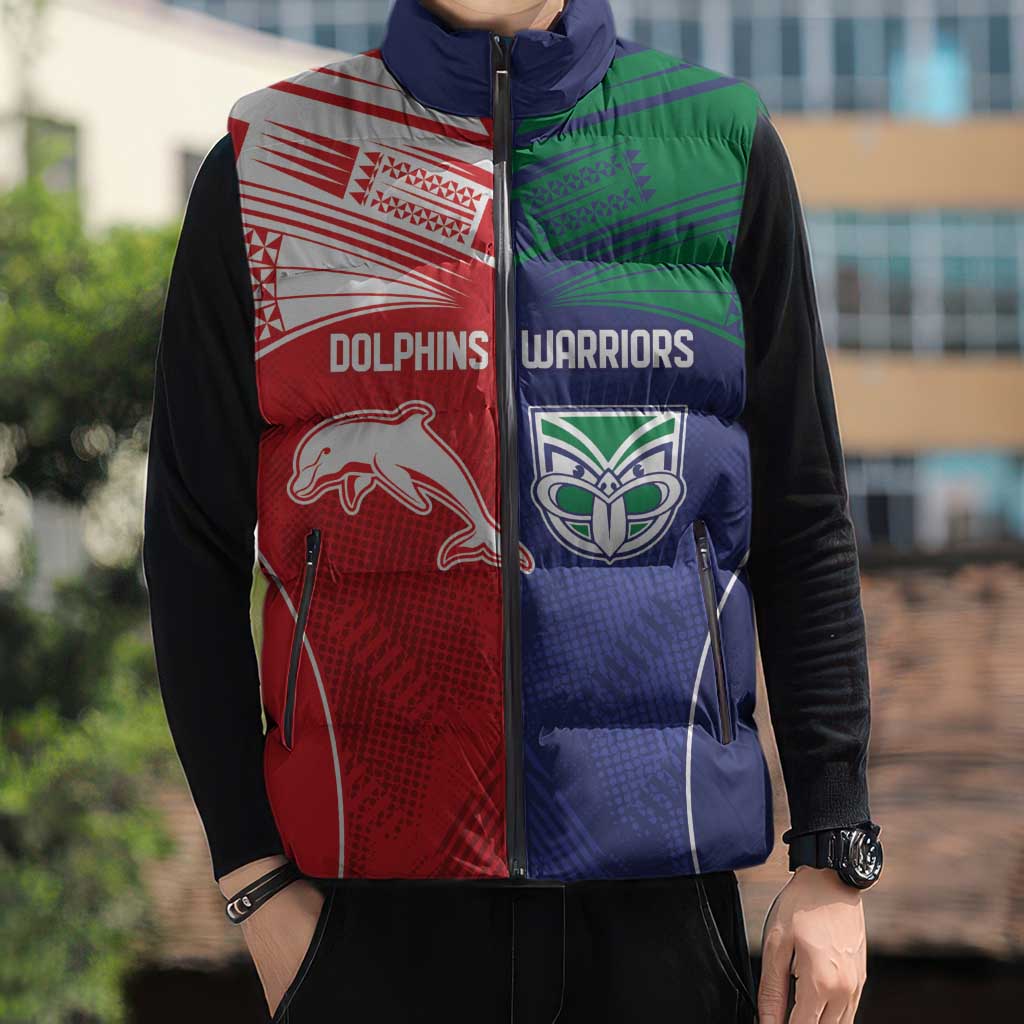 Custom Warriors-Dolphins Sleeveless Puffer Jacket Together Sporty Style