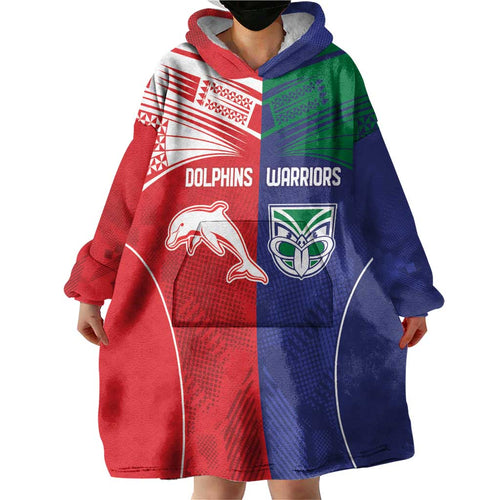 Custom Warriors-Dolphins Wearable Blanket Hoodie Together Sporty Style