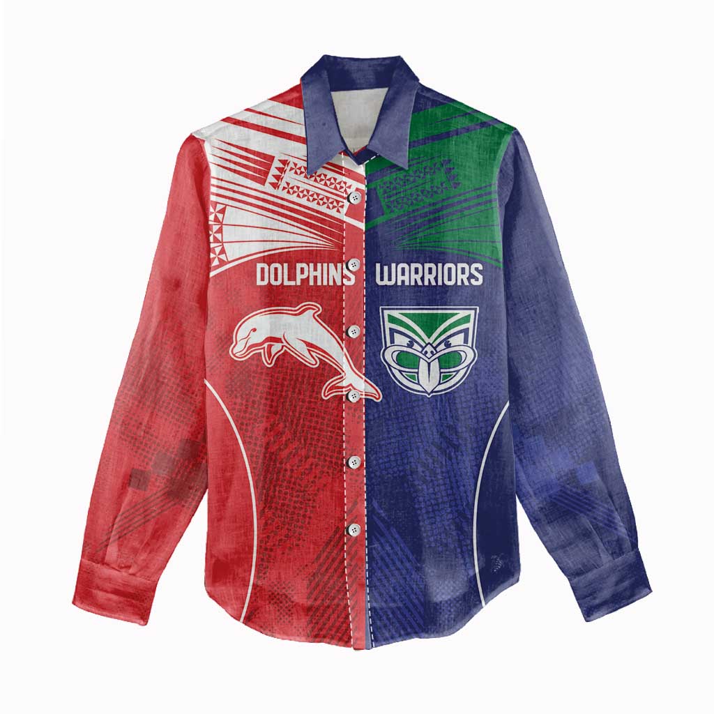 Custom Warriors-Dolphins Women Casual Shirt Together Sporty Style
