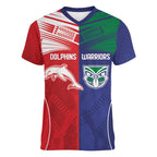 Custom Warriors-Dolphins Women V-Neck T-Shirt Together Sporty Style