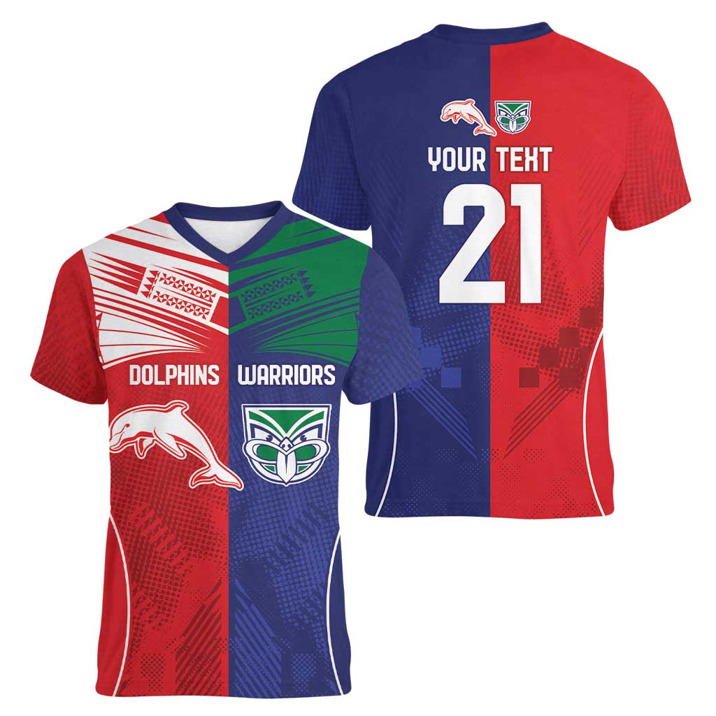 Custom Warriors-Dolphins Women V-Neck T-Shirt Together Sporty Style