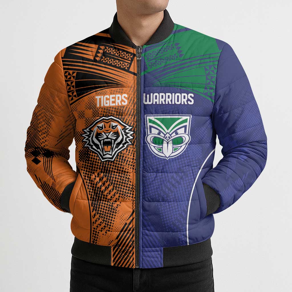 Custom Warriors-Tigers Bomber Puffer Jacket Together Sporty Style