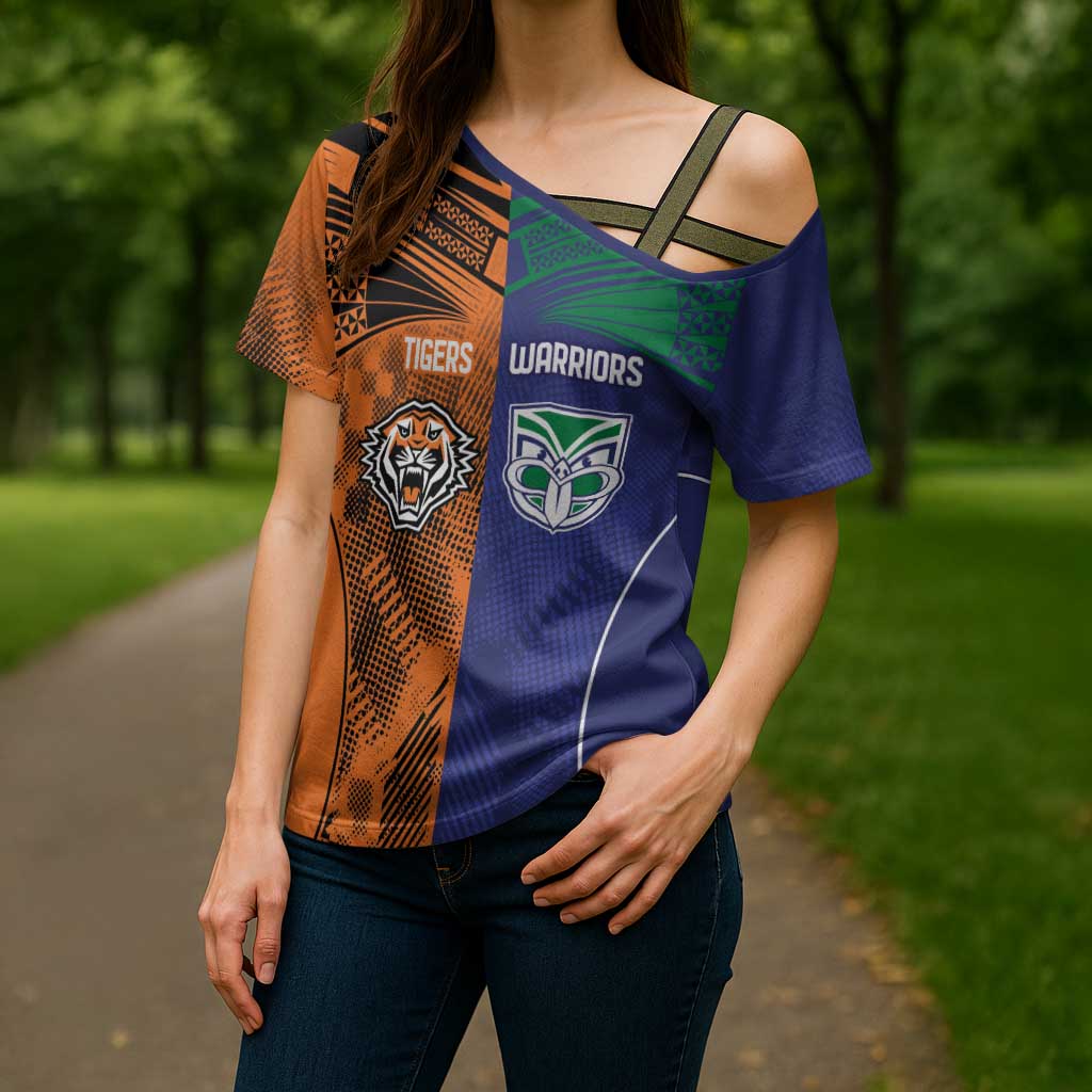 Custom Warriors-Tigers Cross Shoulder Shirt Together Sporty Style