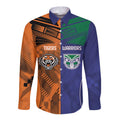 Custom Warriors-Tigers Long Sleeve Button Shirt Together Sporty Style