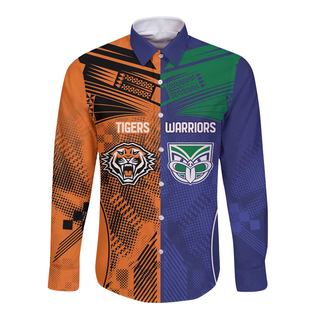 Custom Warriors-Tigers Long Sleeve Button Shirt Together Sporty Style