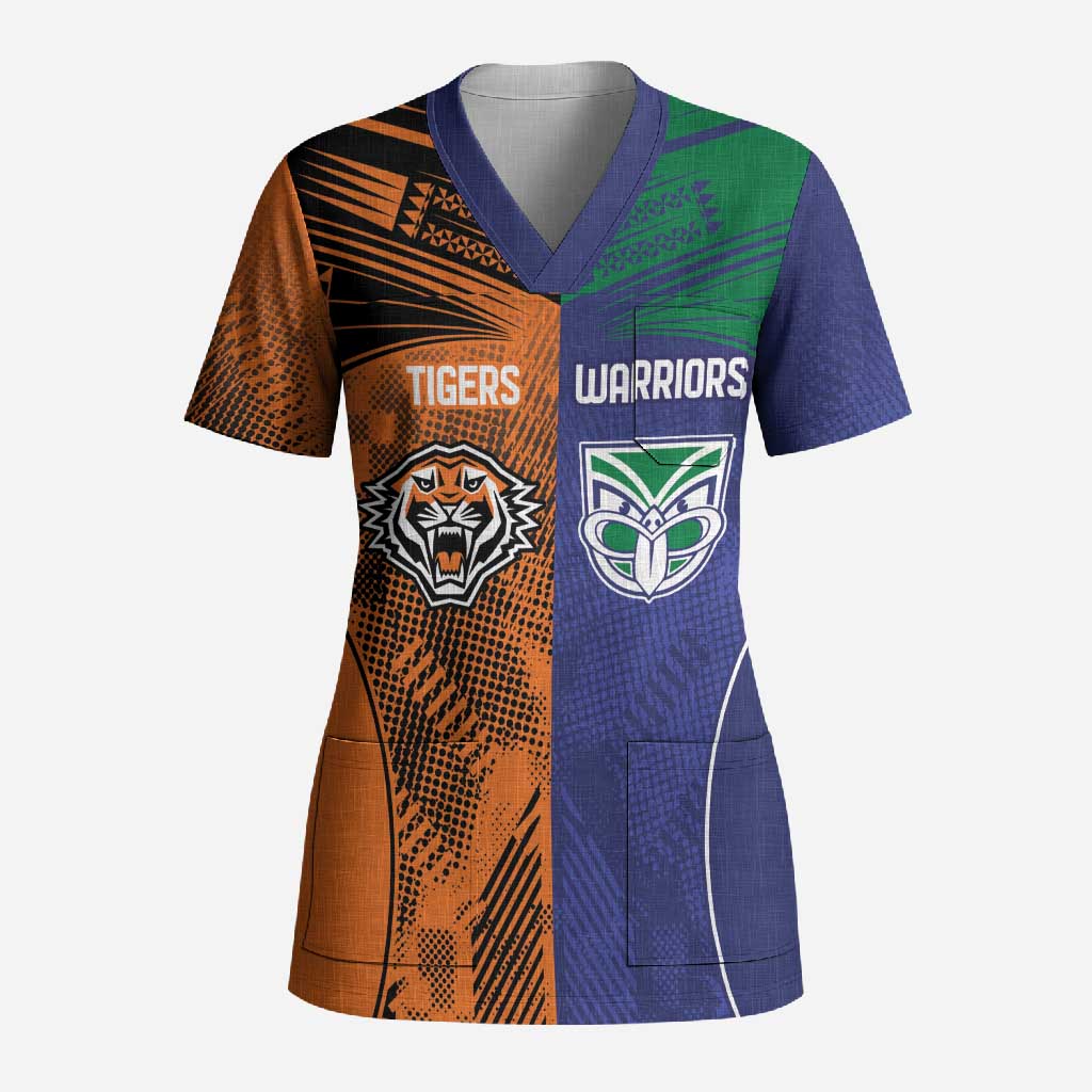Custom Warriors-Tigers Scrub Top Together Sporty Style