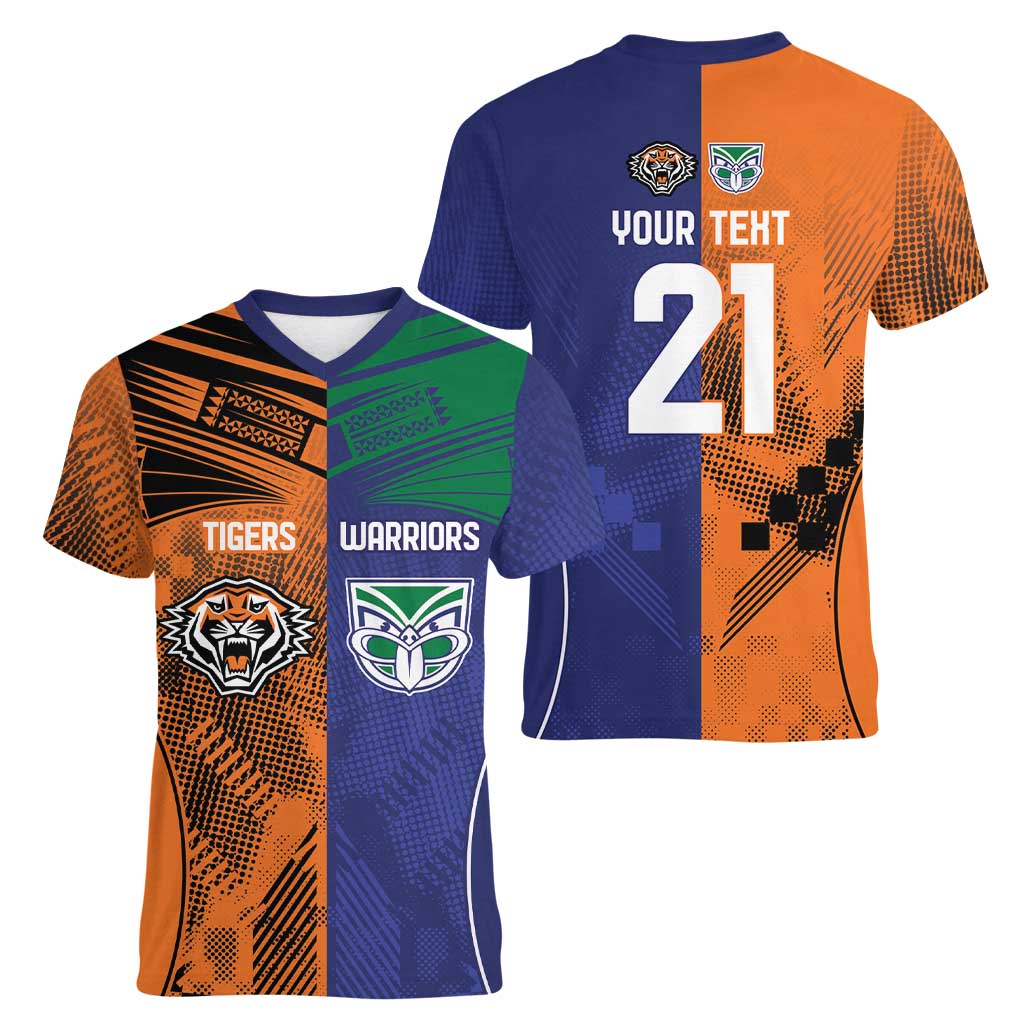 Custom Warriors-Tigers Women V-Neck T-Shirt Together Sporty Style