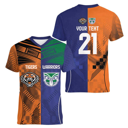 Custom Warriors-Tigers Women V-Neck T-Shirt Together Sporty Style