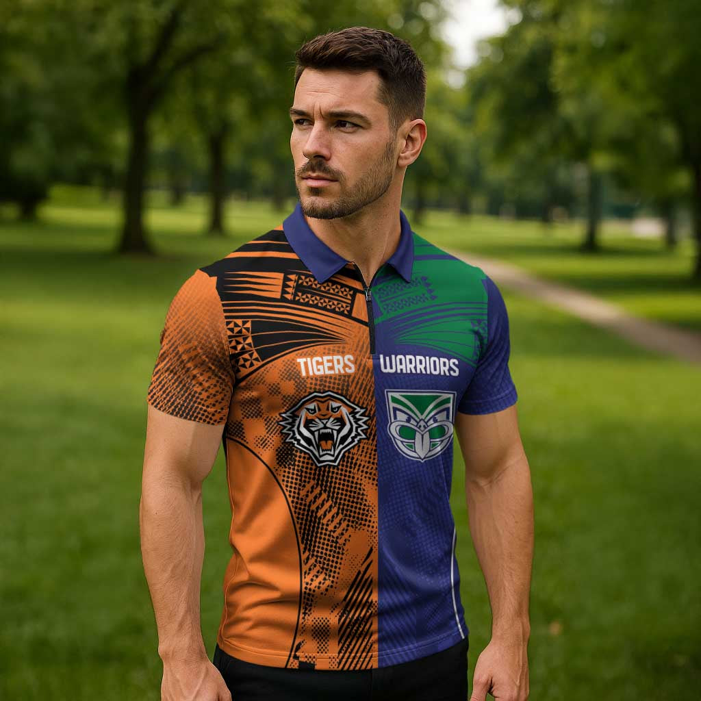 Custom Warriors-Tigers Zipper Polo Shirt Together Sporty Style