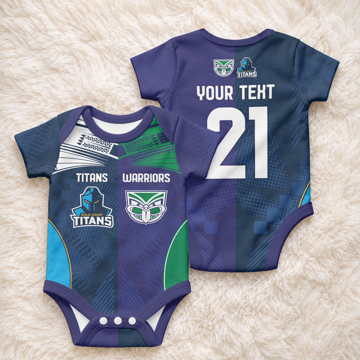 Custom Warriors-Titans Baby Onesie Together Sporty Style White Style