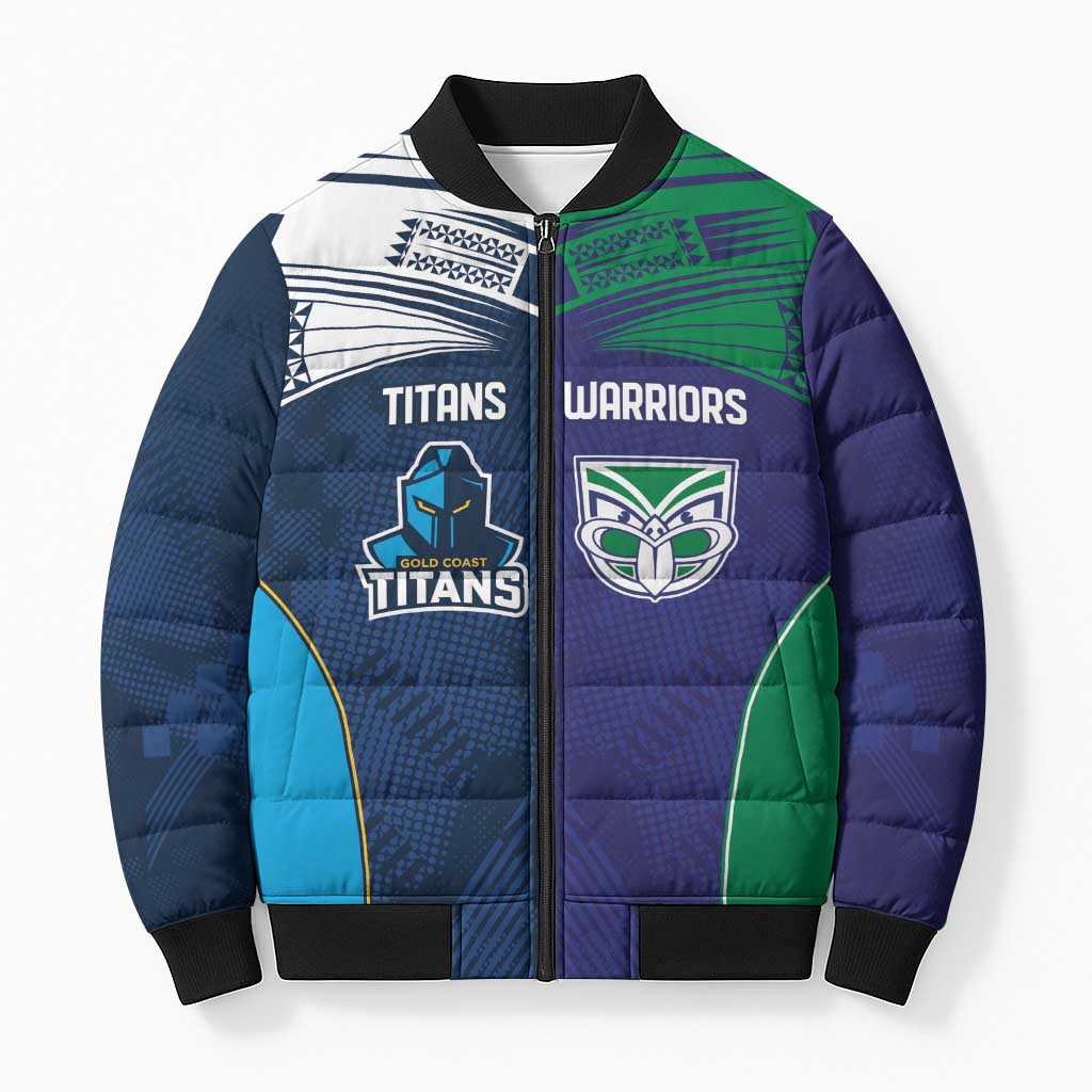 Custom Warriors-Titans Bomber Puffer Jacket Together Sporty Style White Style