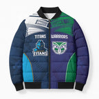 Custom Warriors-Titans Bomber Puffer Jacket Together Sporty Style White Style