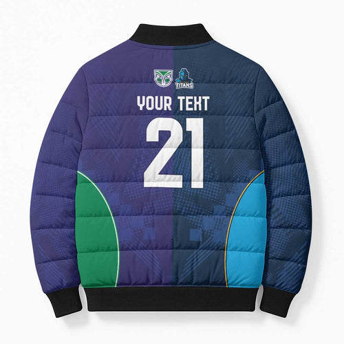 Custom Warriors-Titans Bomber Puffer Jacket Together Sporty Style White Style