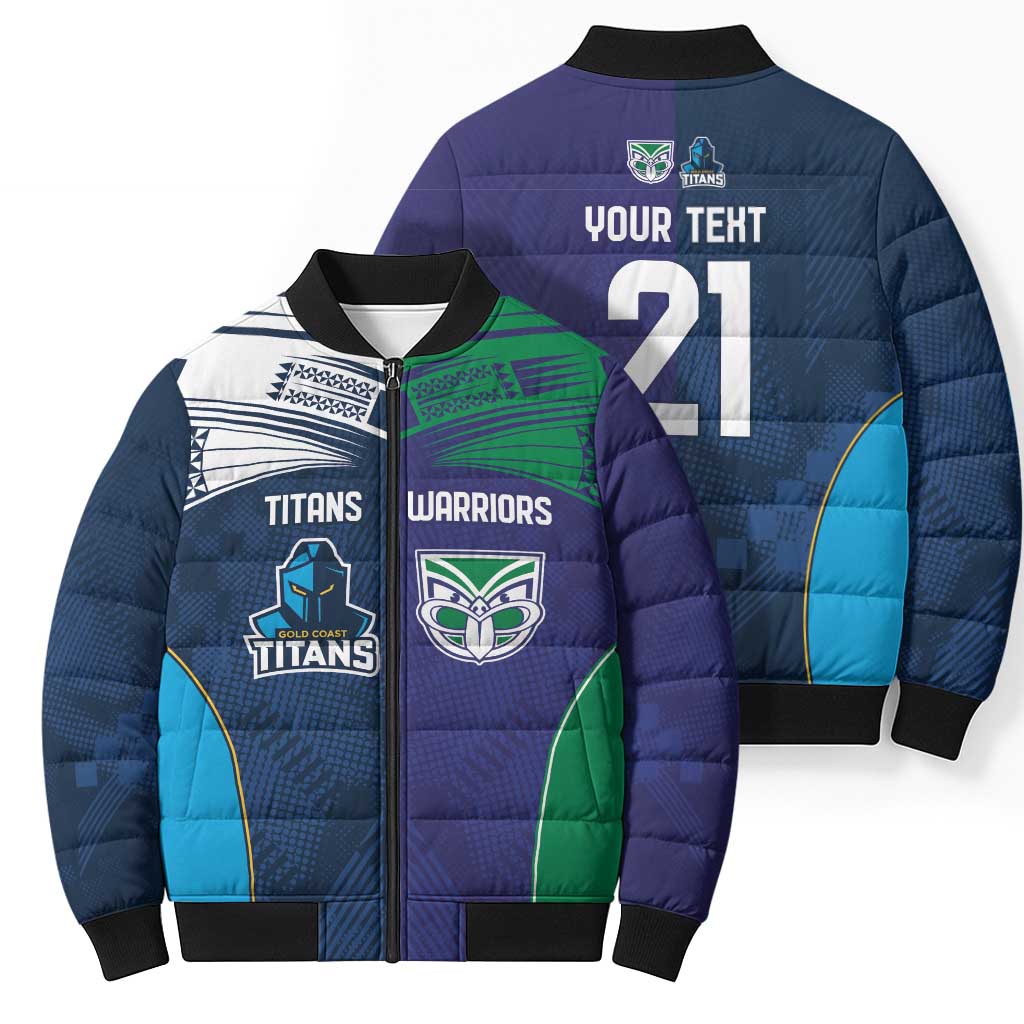 Custom Warriors-Titans Bomber Puffer Jacket Together Sporty Style White Style