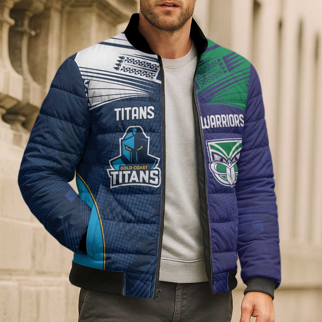 Custom Warriors-Titans Bomber Puffer Jacket Together Sporty Style White Style