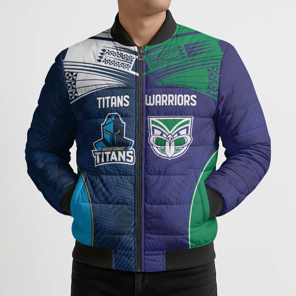Custom Warriors-Titans Bomber Puffer Jacket Together Sporty Style White Style